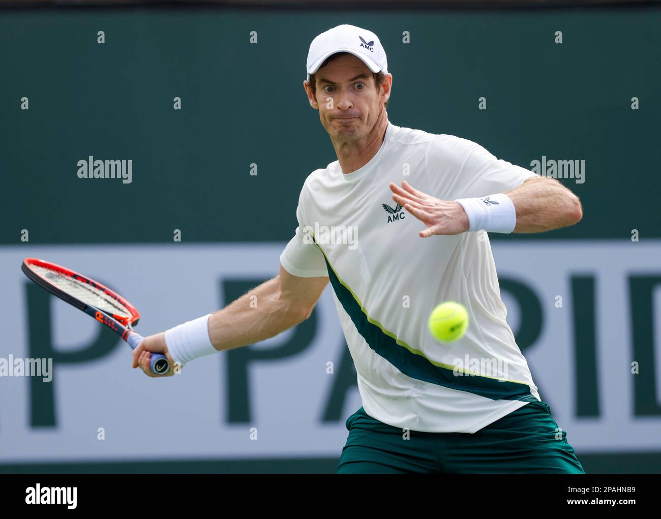 March 11, 2023 Andy Murray of Great Britain returns a shot against Radu  Albot of Moldova during the 2023 BNP Paribas Open at Indian Wells Tennis  Garden in Indian Wells, California. Mandatory