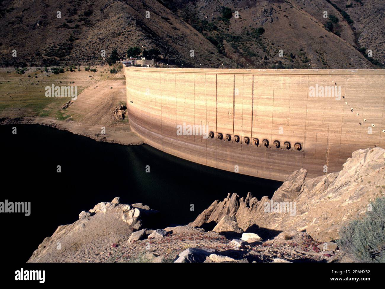 Picture of Backside of Arrowrock Dam on Boise River in SW Idaho during drought ...