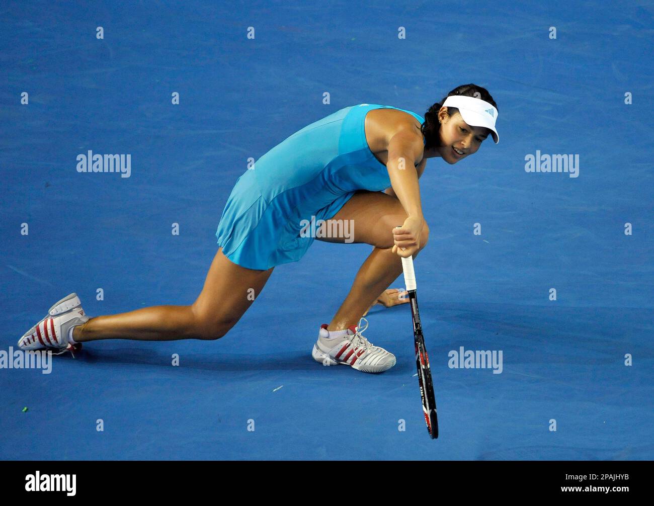 Serbia's Ana Ivanovic gets back on to her feet as she plays Katarina Srebotnik of Slovenia in a Women's singles third round match at the Australian Open tennis championships in Melbourne, Australia, Saturday, Jan. 19, 2008.(AP Photo/Andrew Brownbill) Stock Photo