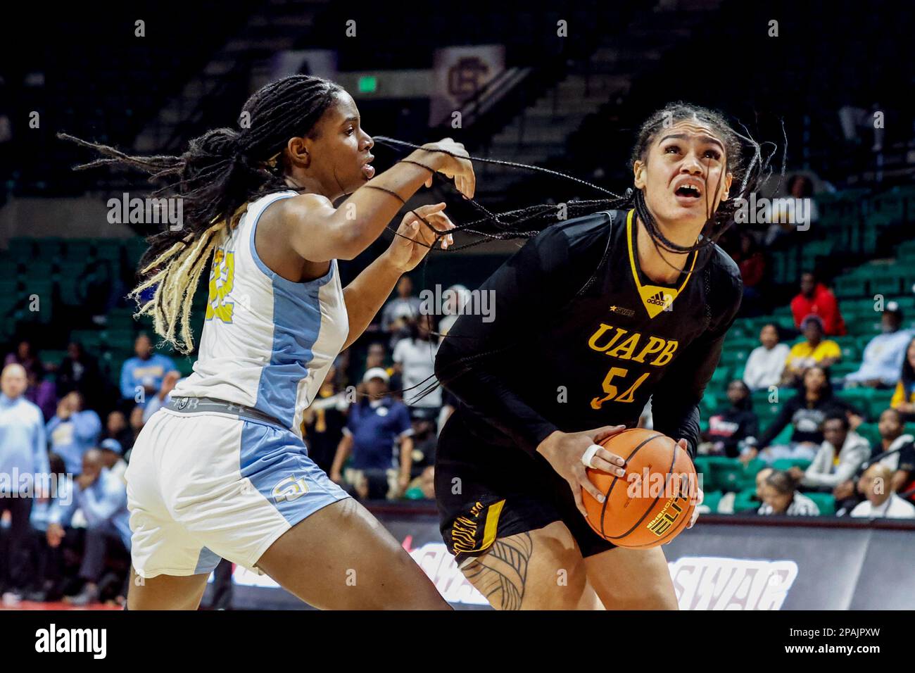 ArkansasPine Bluff center Maya Peat (54) puts up a shot around