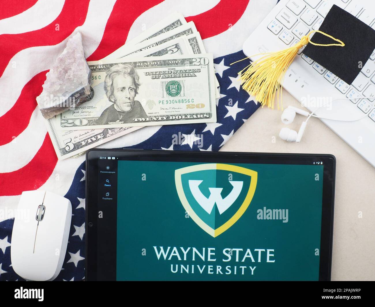 Germany. 11th Mar, 2023. In this photo illustration, Wayne State University logo seen displayed on a tablet. Credit: SOPA Images Limited/Alamy Live News Stock Photo