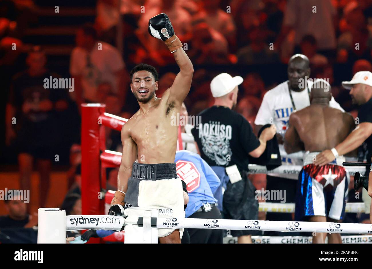 Paulo Aokuso of Australia celebrates after defeating Yunieski Gonzalez of Cuba during their Paulo Aokuso of Australia celebrates after defeating Yunieski Gonzalez of Cuba during their