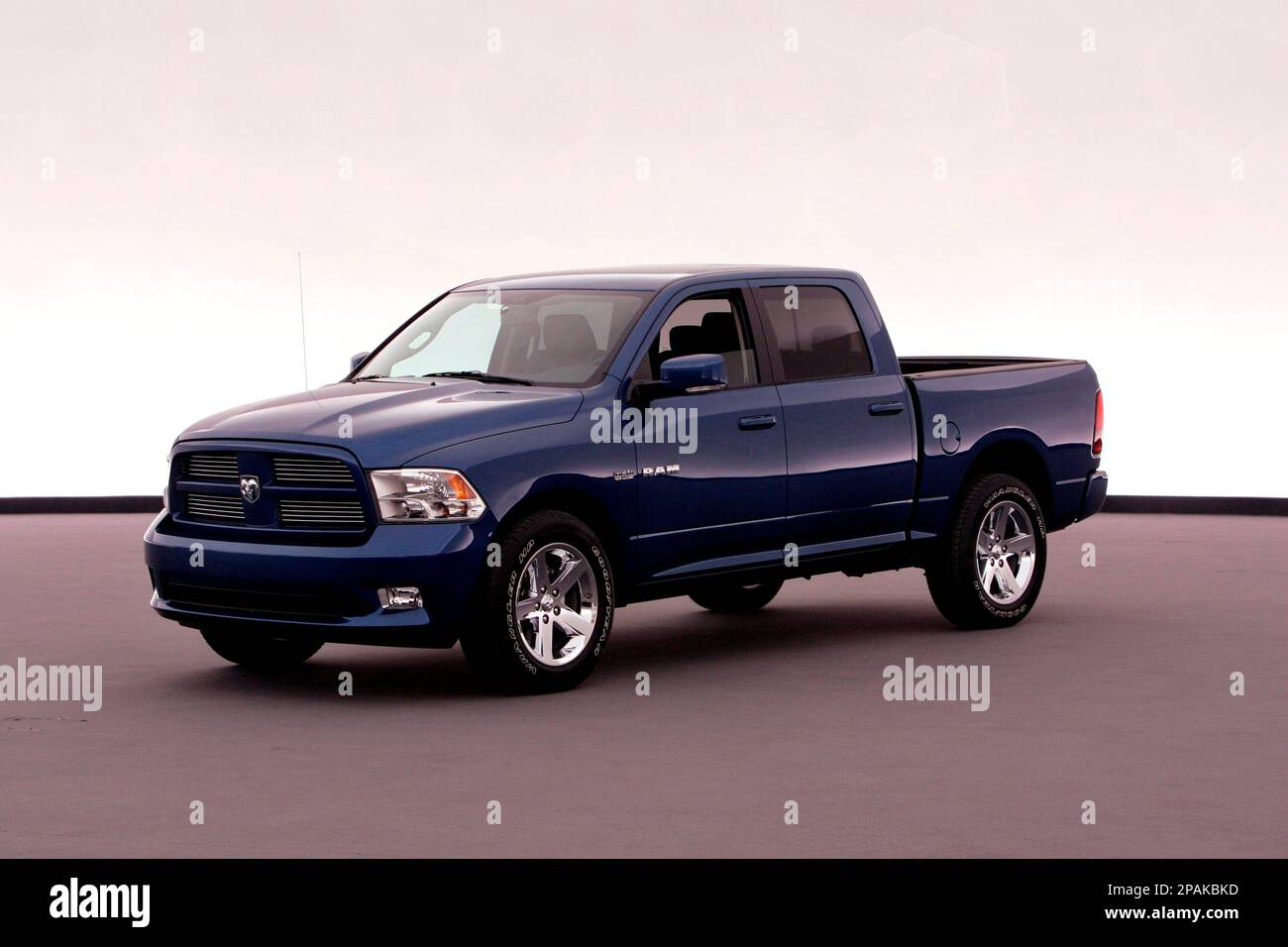 ** HOLD FOR RELEASE UNTIL AT 12:01 A.M. EST SUNDAY, JAN. 13. THIS STORY MAY NOT BE PUBLISHED, BROADCAST OR POSTED ONLINE BEFORE AT 12:01 A.M. EST SUNDAY, JAN. 13. **A 2009 Dodge Ram is seen at the Chrysler LLC headquarters in Auburn Hills, Mich., Friday, Jan. 11, 2008. The hyper-competitive U.S. pickup truck market is getting even more hype with new trucks from Ford and Chrysler that look nicer, perform better and are packed with more features than their predecessors. Chrysler will pull the tarp off the completely revamped Dodge Ram, Sunday, Jan. 13, 2008 at the North American International Au Stock Photo