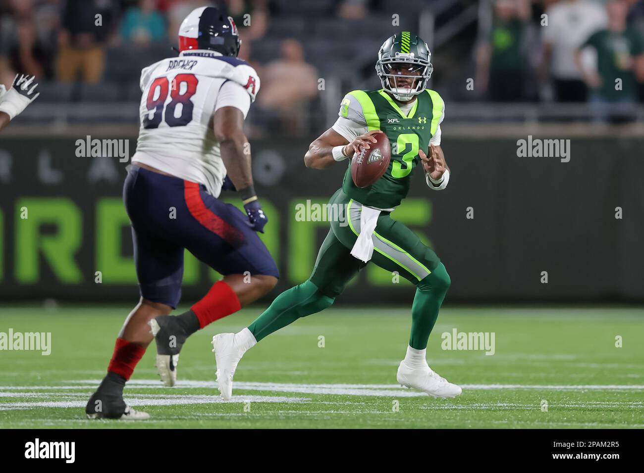 March 11, 2023: Orlando Guardians defensive back NAJEEM HOSEIN (23) takes  the field during the Orlando Guardians vs Houston Roughnecks XFL game at  Camping World Stadium in Orlando, Fl on March 11