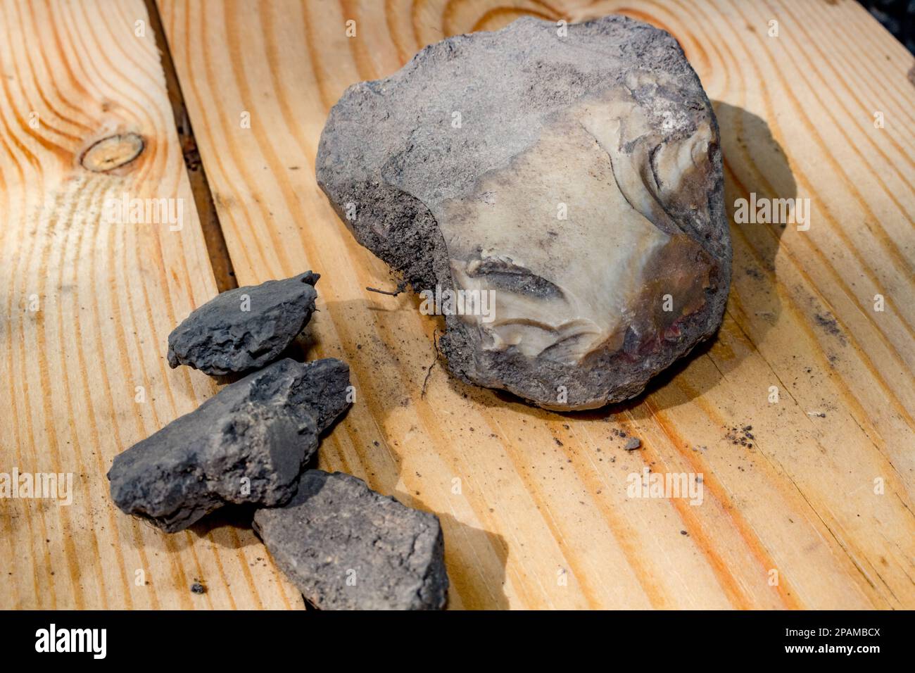 Stone tool of an ancient man. Near Luzhki, Obninsk, Russia Stock Photo