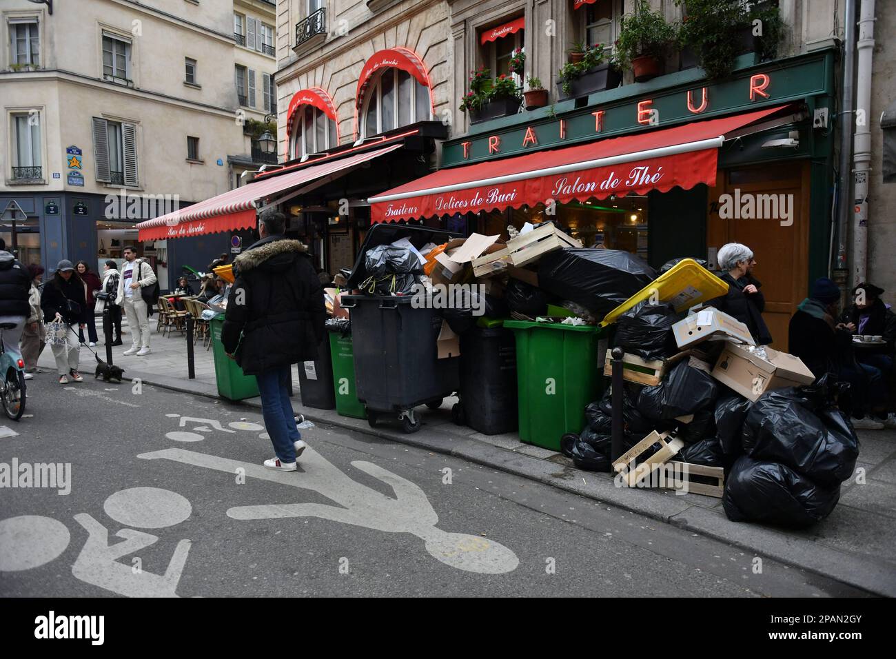 Illustration picture shows full bins on March 11, 2023 in Paris, France