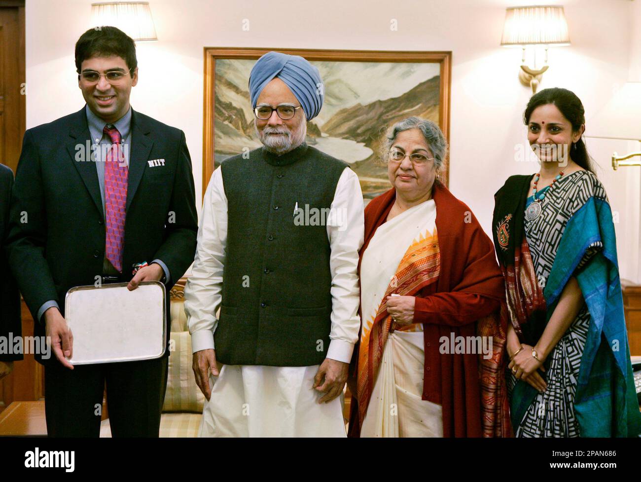 Indian chess player Viswanathan Anand and wife Aruna Anand posing for  photograph in Chennai