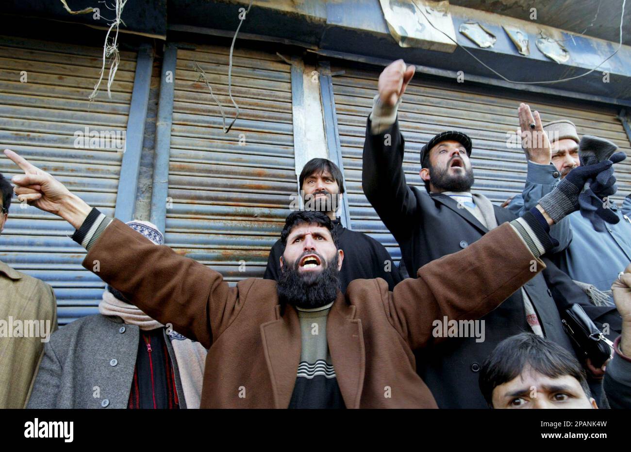 Kashmiri Muslim separatist leaders shout pro-freedom slogans during a ...