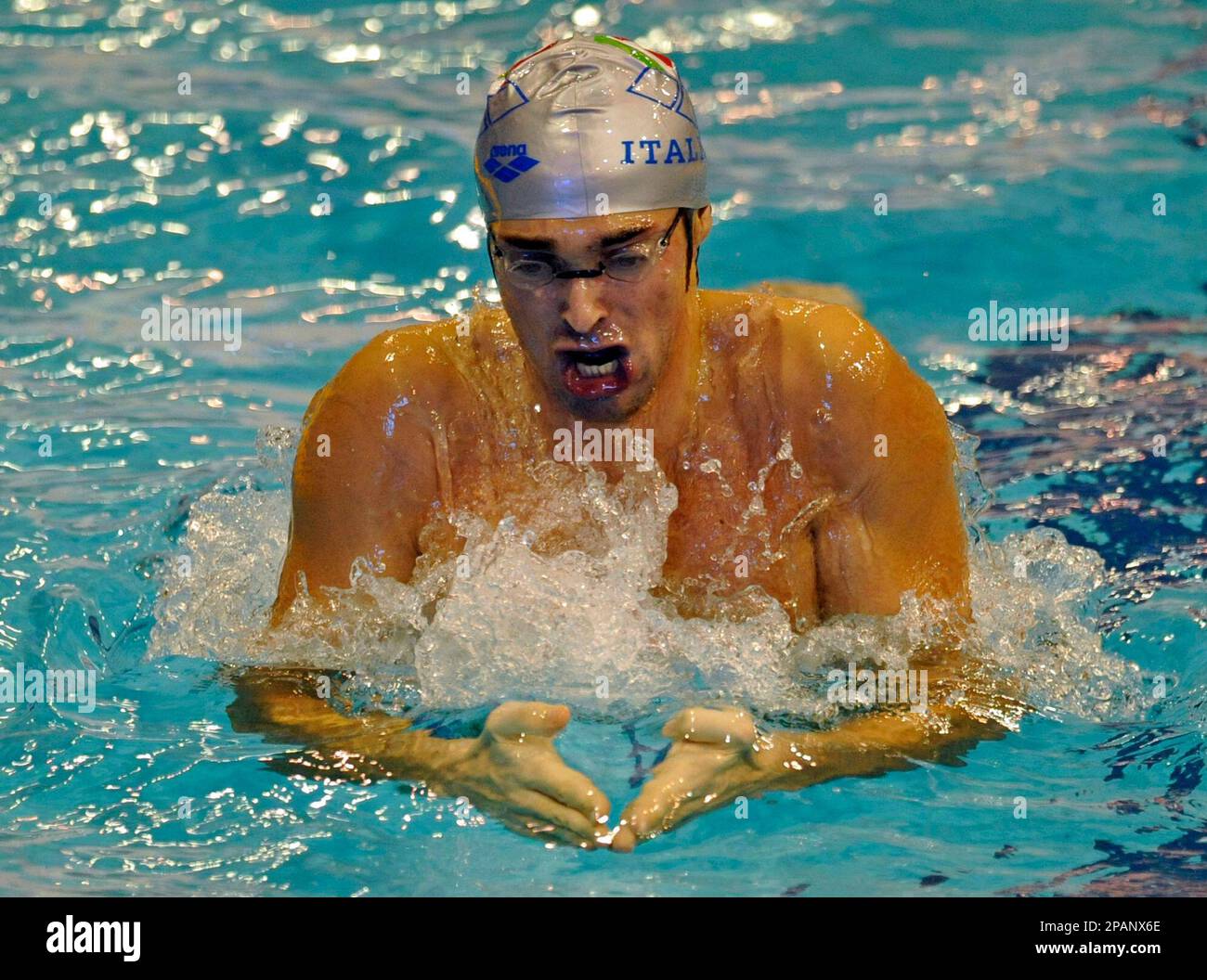 Italy's swimmer Alessio Boggiatto competes during a Men's 400m Individual Medley heat at the European Short Course Swimming Championships in Debrecen, Hungary, Friday, Dec. 14, 2007. (AP Photo/Bela Szandelszky) Stock Photo