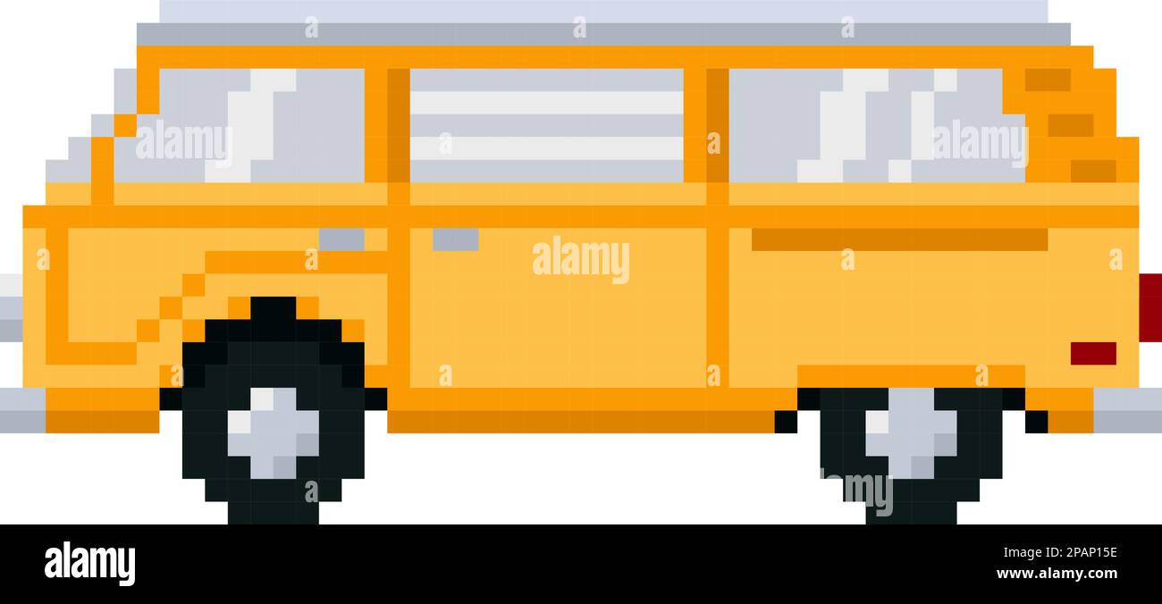 Pixel yellow minibus. Side view. Vector illustration Stock Vector