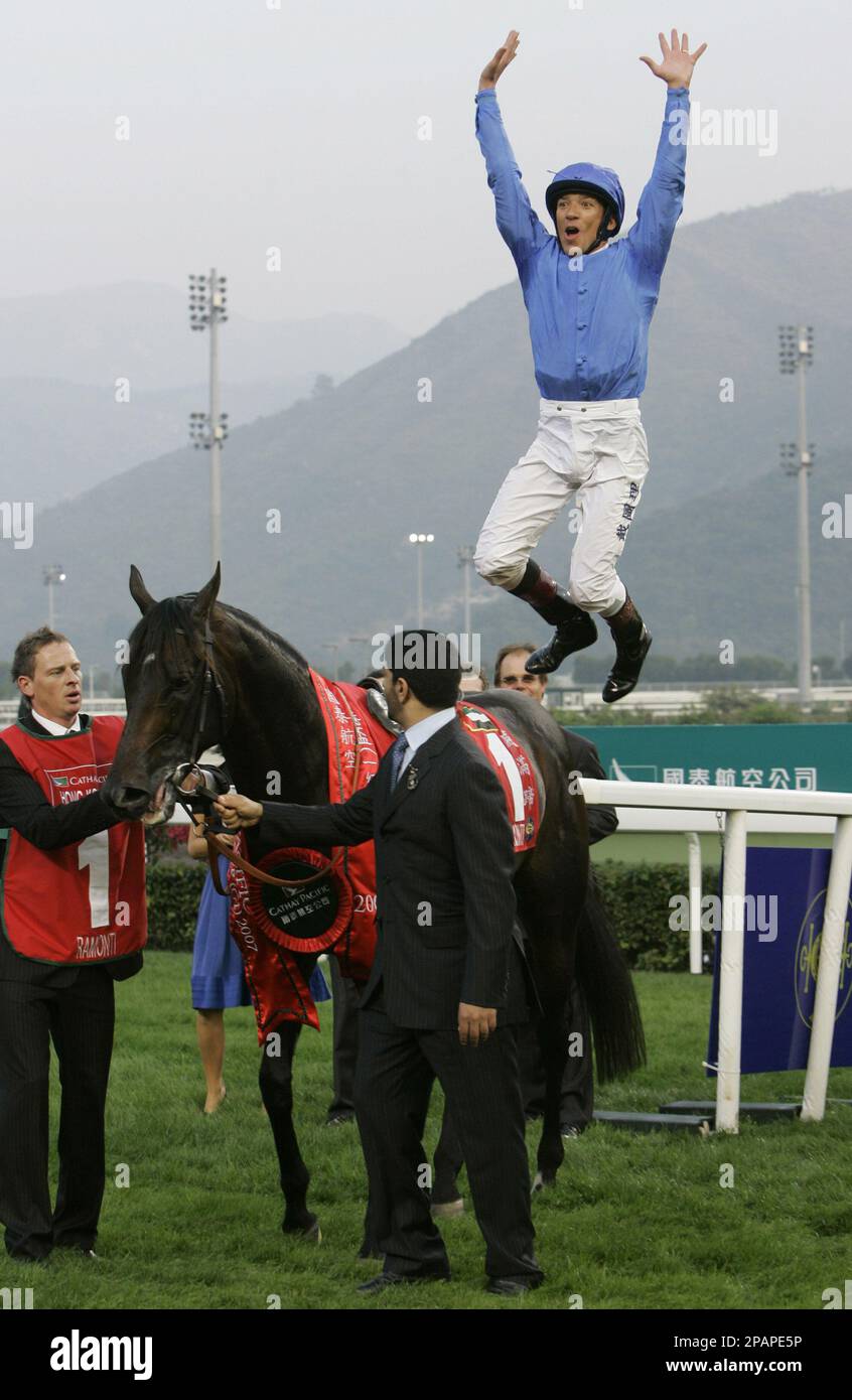 Italian jockey Lanfranco Dettori jumps from the United Arab Emirates ...