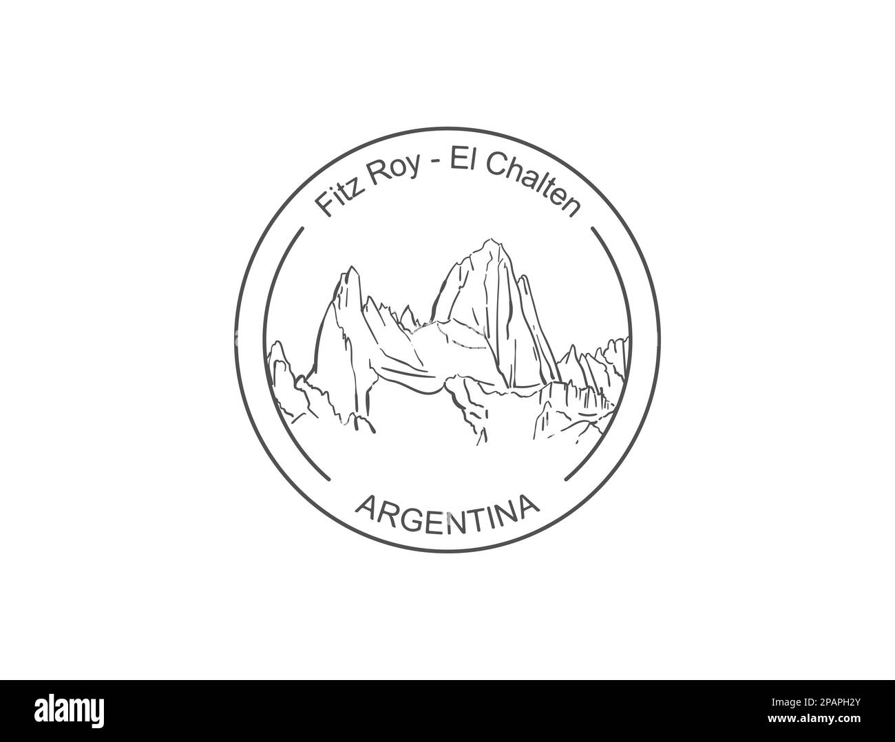 Fitz Roy mountain in Patagonia, Round stamp logo sticker template. Hand