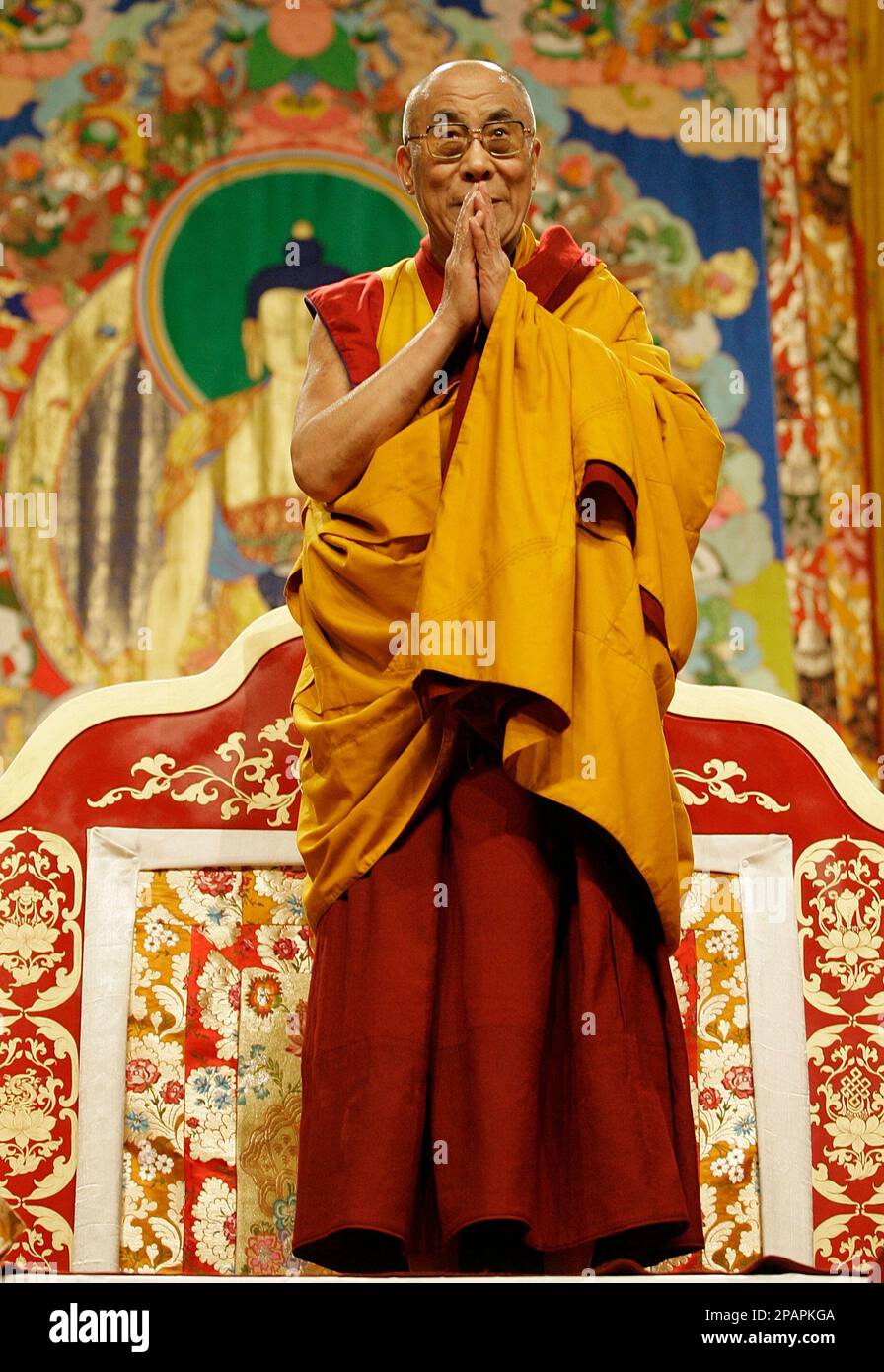 The Dalai Lama gestures during a three-day teaching event called \, image size:896x1390