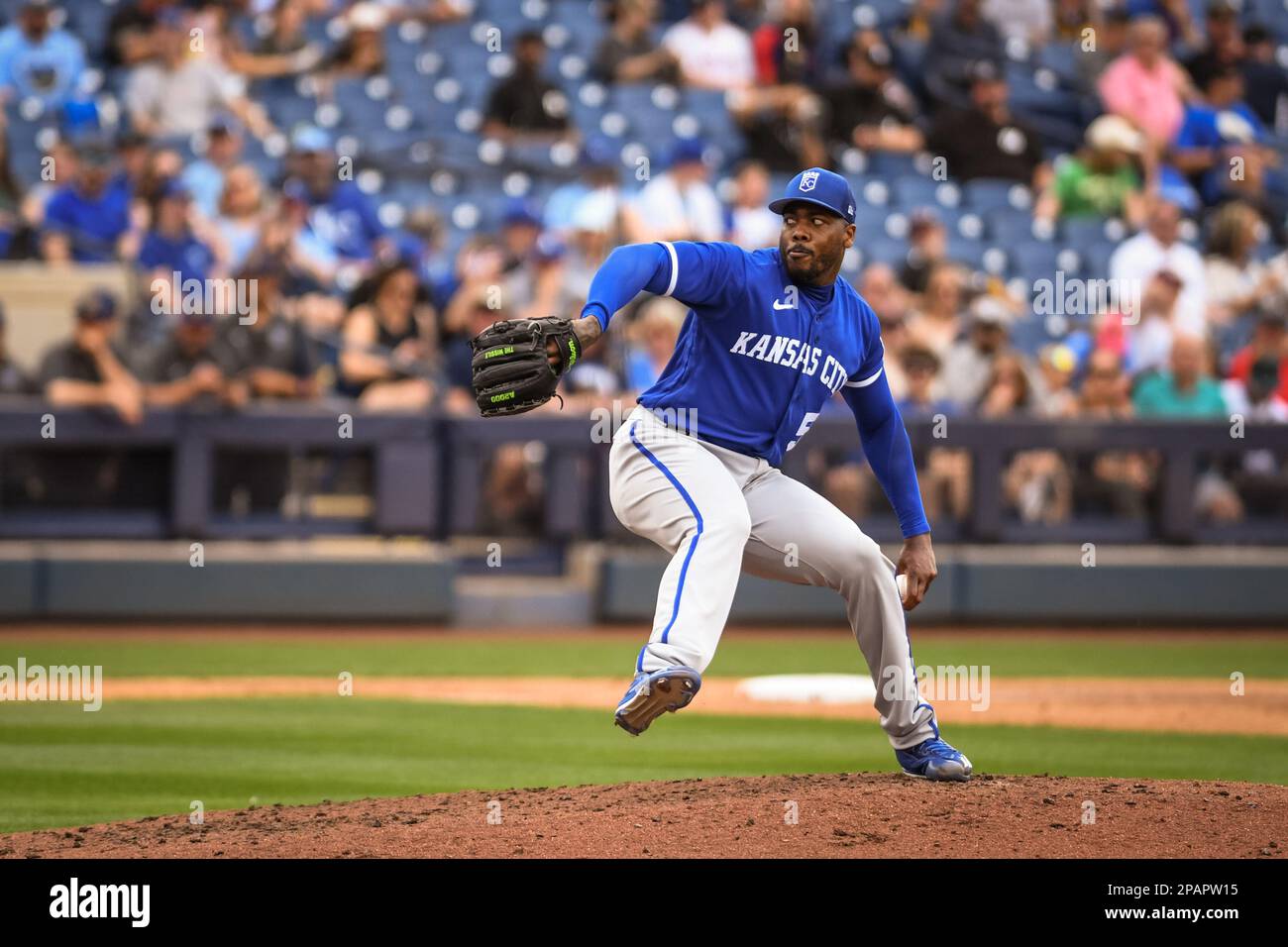 Glendale, United States. 24th Feb, 2023. Kansas City Royals pitcher Aroldis  Chapman (54) pitches against the Milwaukee Brewers in the third inning of  an MLB spring training baseball game at American Family