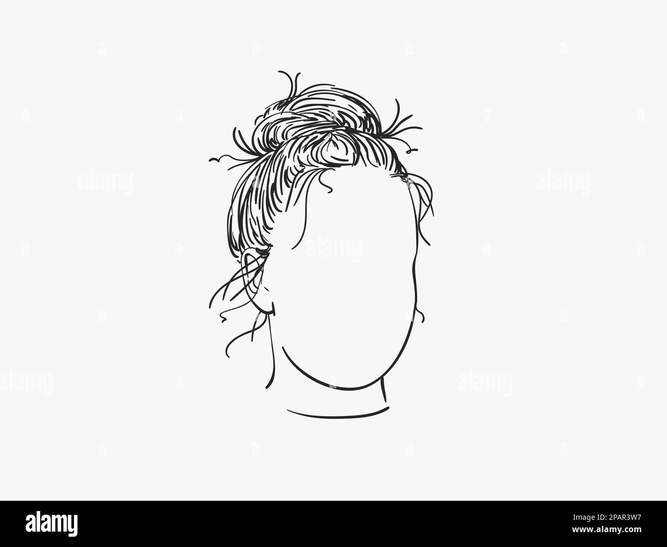 Vector sketch of girl head with no face and bun hairstyle, Hand drawn illustration isolated
