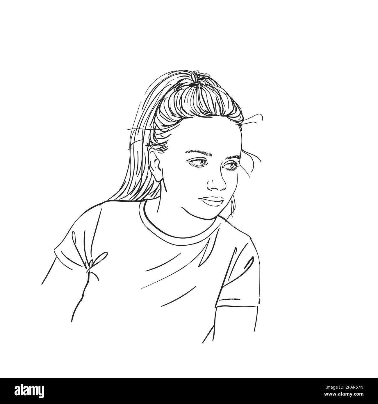 https://c8.alamy.com/comp/2PAR57N/sketch-of-pretty-teenage-girl-portrait-with-long-hair-in-ponytail-hand-drawn-vector-linear-illustration-2PAR57N.jpg