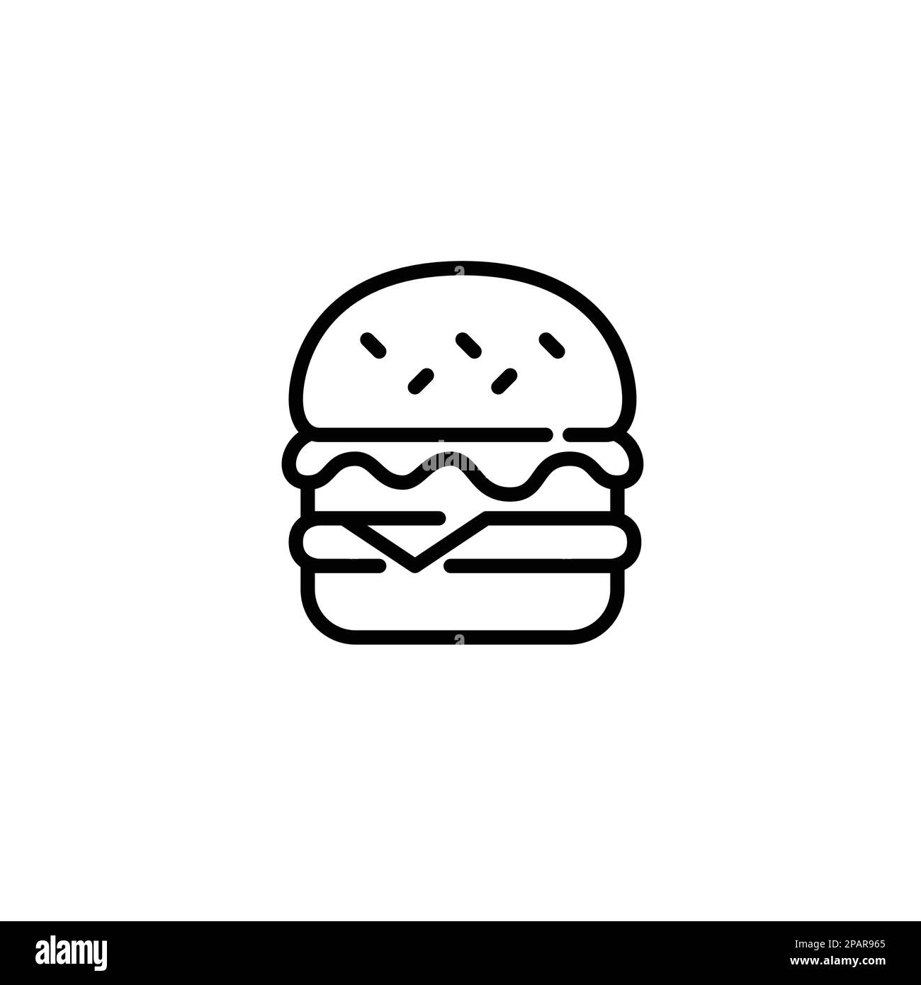 Cheeseburger with lettuce, sesame seed bun. Fast food takeout or dine in lunch. Pixel perfect, editable stroke line icon Stock Vector