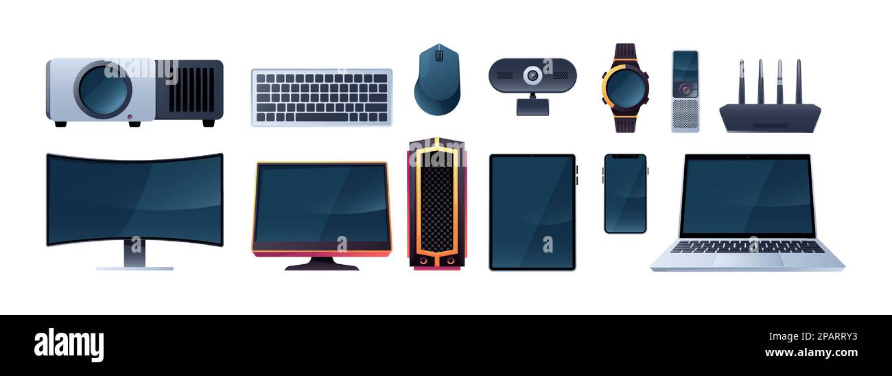 Technology gadgets set. Portable wireless appliances, cartoon bundle of