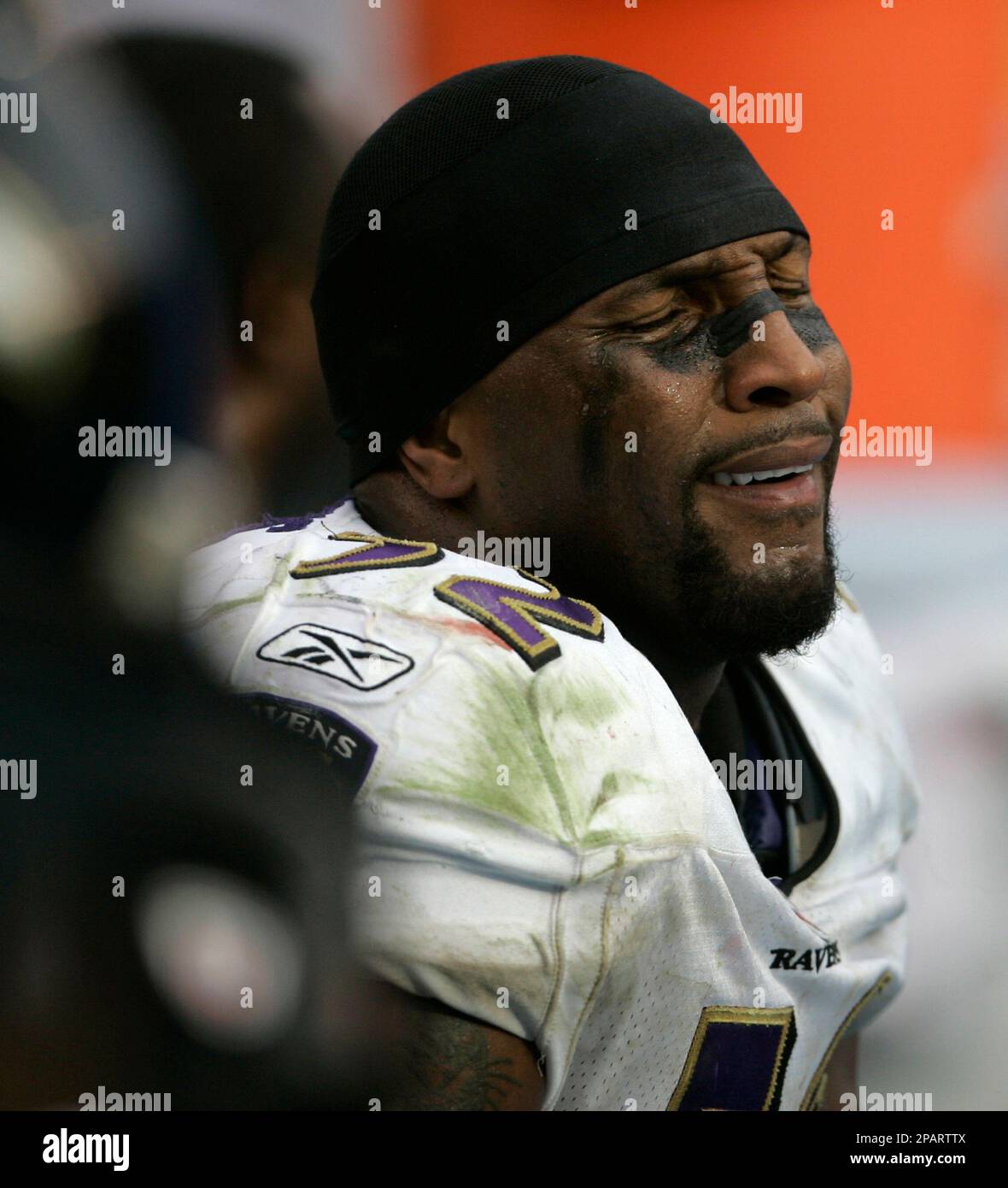 Baltimore Ravens Ray Lewis reacts with Joe Flacco after the game against  the New York Jets on Monday Night Football in week 1 of the NFL season at  New Meadowlands Stadium in