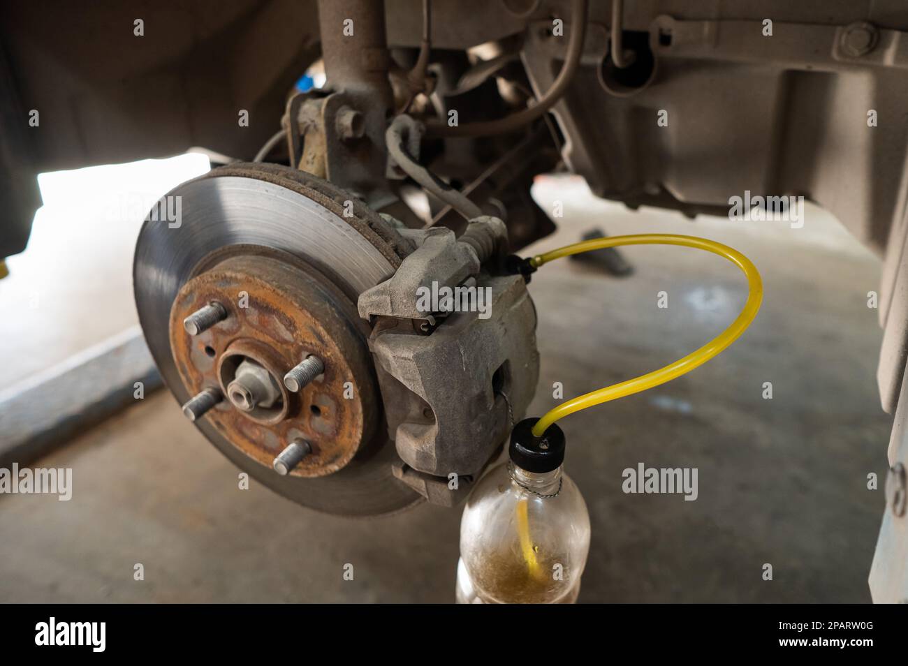 Automatic change of brake fluid in a car service Stock Photo Alamy