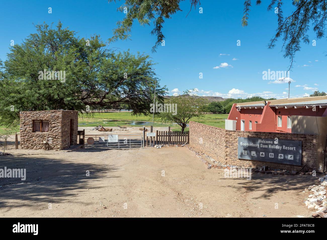 Boegoeberg Dam, South Africa - Feb 28 2023:The entrance to the holiday ...
