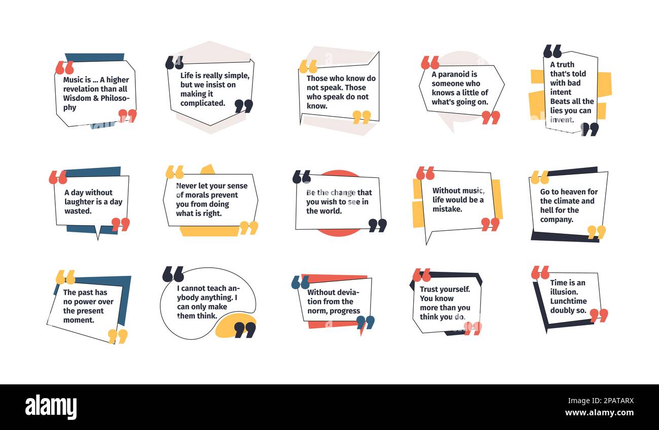 Quote borders. Speech bubble frames with quotation marks for comment quoting, creative text box
