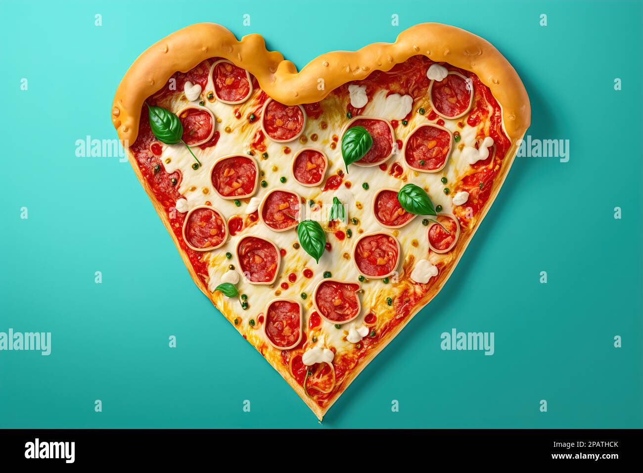 A piece of delicious baked heartshaped pizza. Generative ai Stock