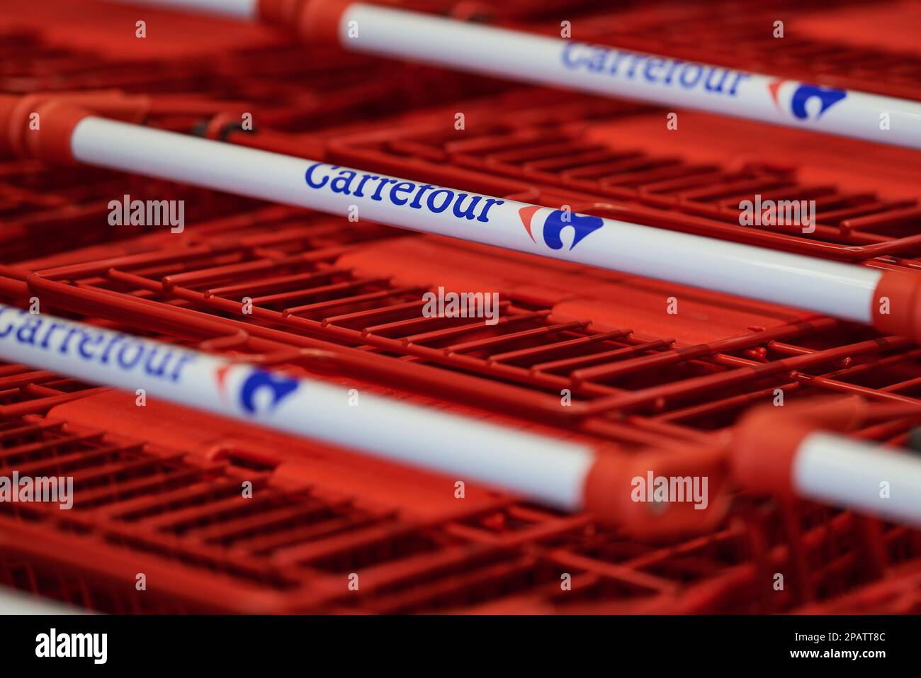 a shopping cart from a famous French retail chain Stock Photo Alamy