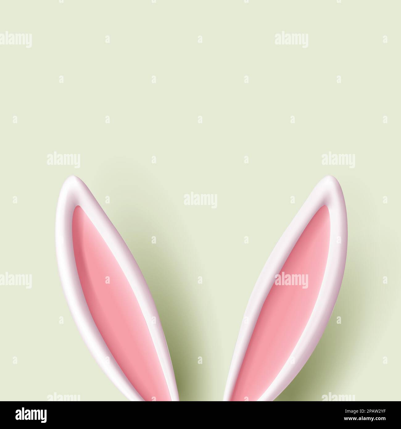 Vector template of 3D rabbit easter ears, Volume white ears with girly pink inner part of the Easter Bunny. Funny cartoon illustration for greeting ca Stock Vector