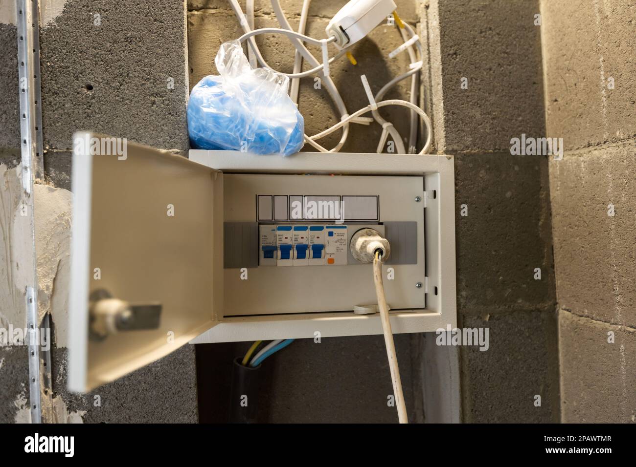 Installing power outlets. Ready to install power sockets on initial