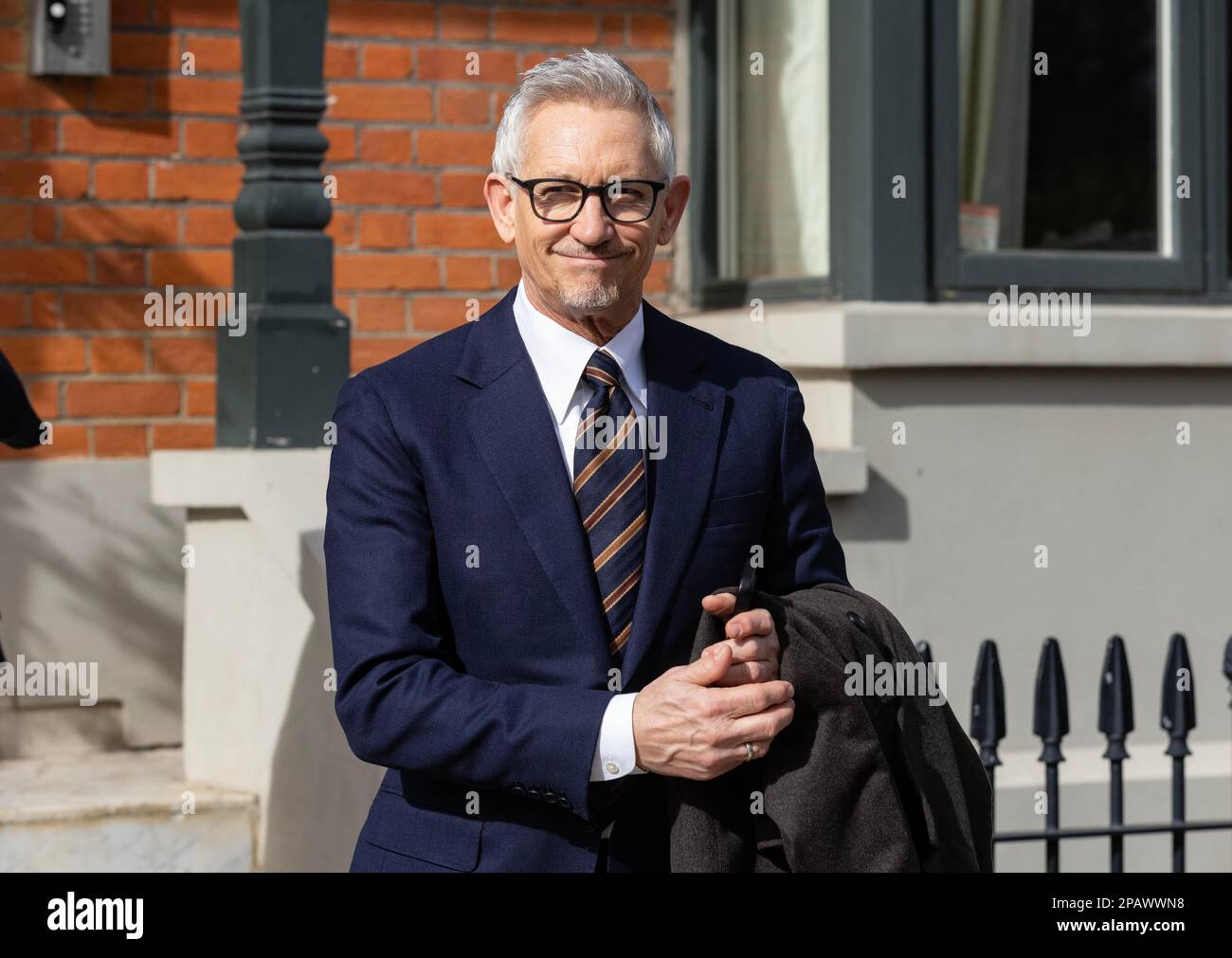 Gary Lineker. Match of the Day presenter leaves him home in Barnes this morning after his show being put on hold whilst talks continue with the BBC regarding his Tweet remarks. Barnes, South West London, UK Credit: Jeff Gilbert/Alamy Live News Stock Photo