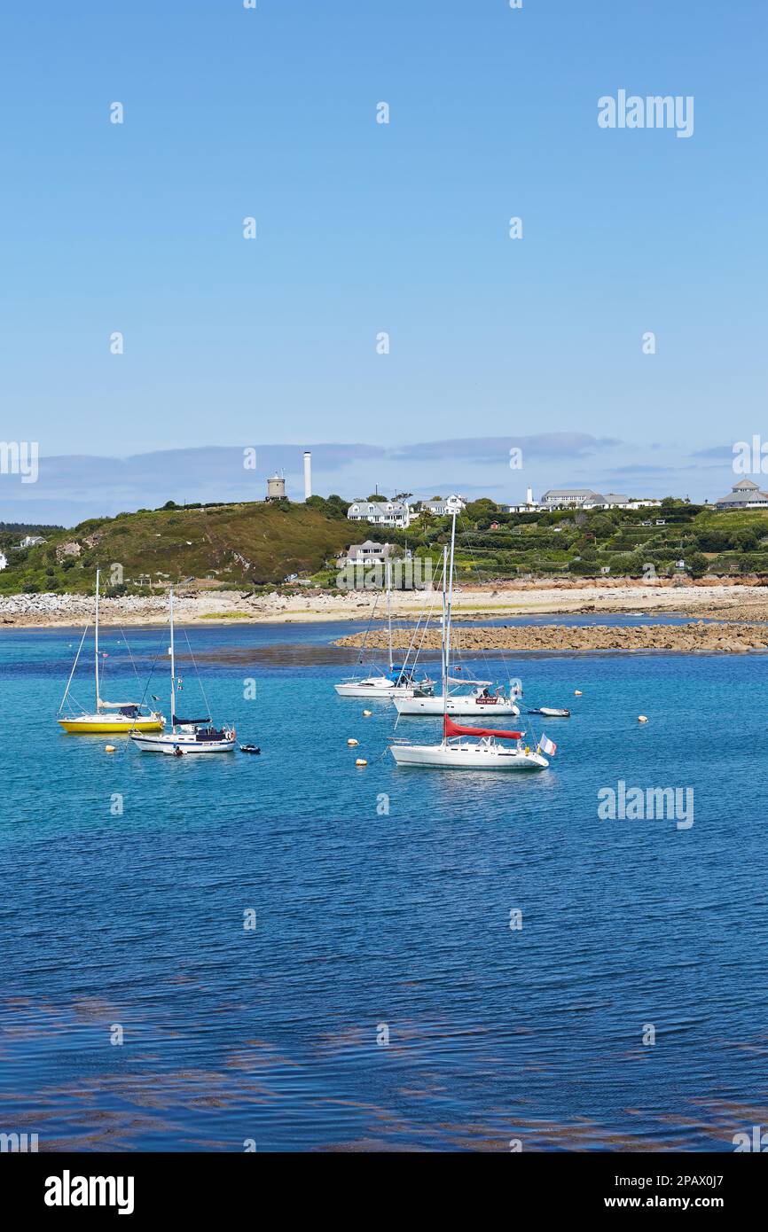 Isles of Scilly, United Kingdom sailboats anchoring at Porthcressa