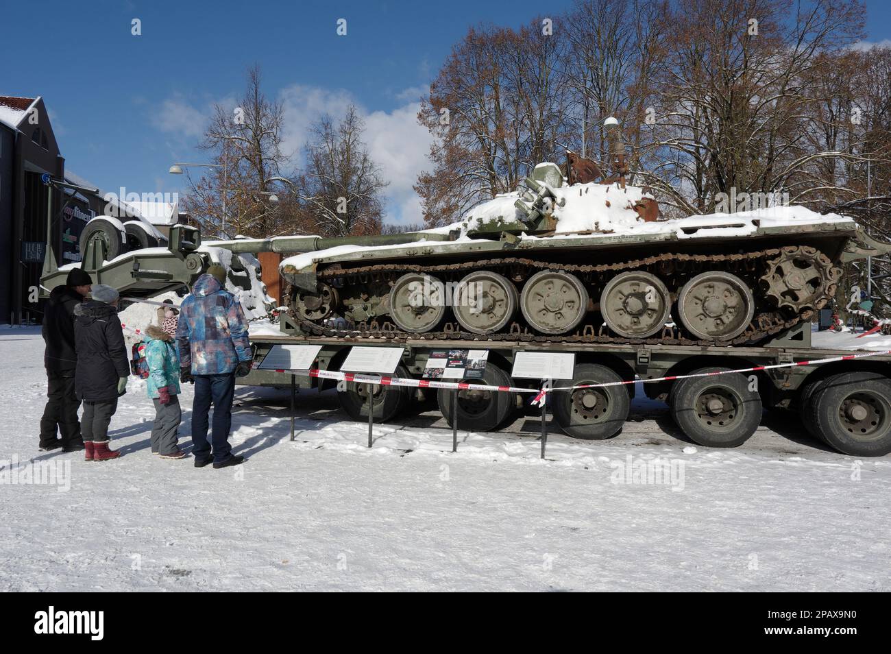 Russian tank T-72 destroyed by Ukrainians brought to the city of Tartu in Estonia for viewing in March 2023 Stock Photo