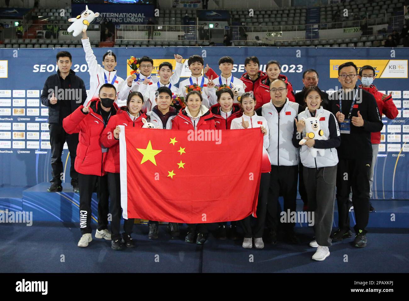 Seoul, South Korea. 12th Mar, 2023. Team China pose after the medal ceremony of men