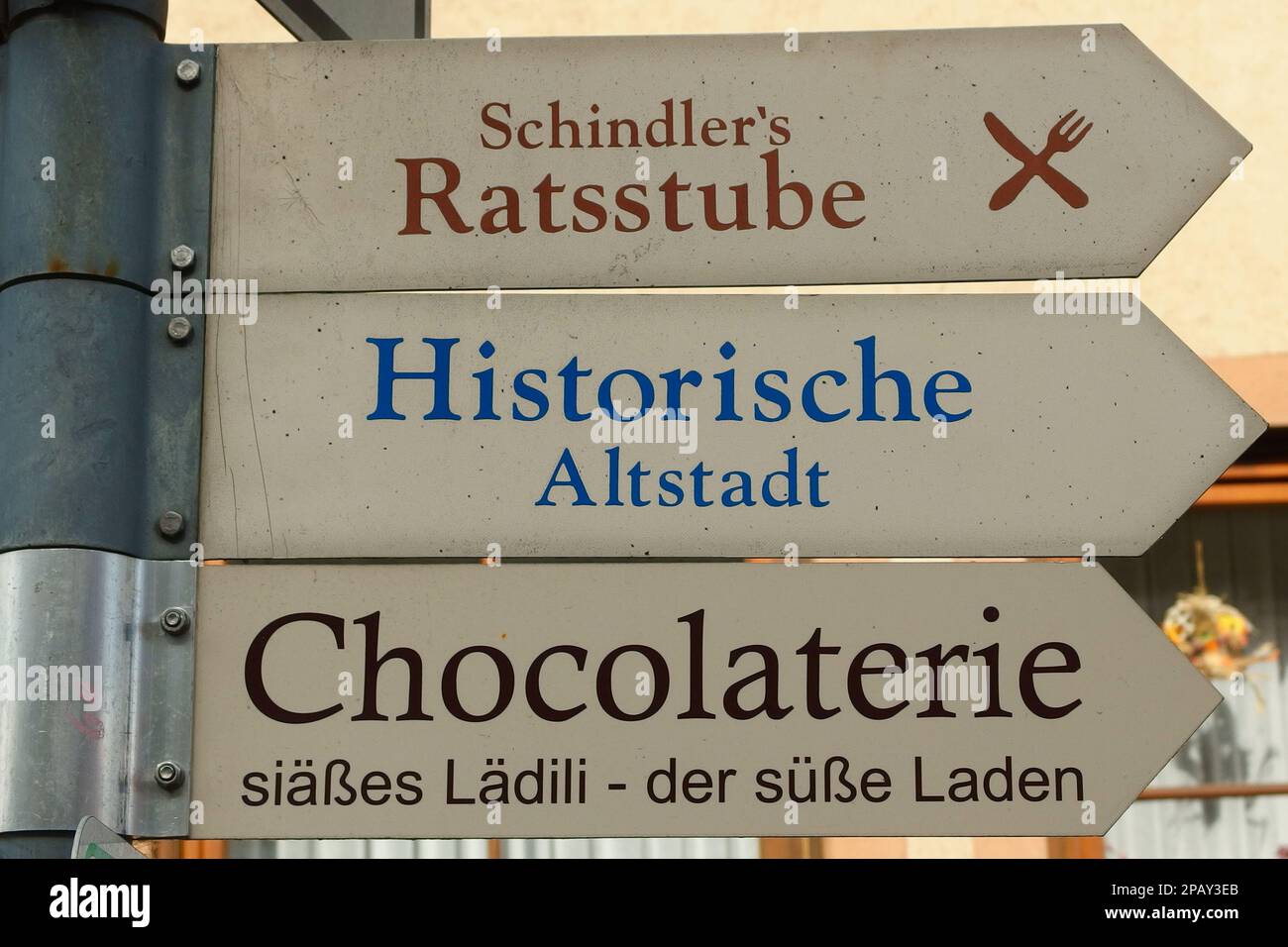 Signposts in the town of Endingen am Kaiserstuhl Stock Photo