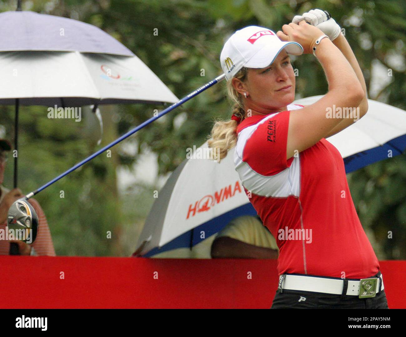 Norways Suzann Pettersen tees off from the 10th hole during second round of the Honda LPGA Thailand 2007 tournament in Chonburi south of Bangkok on Friday, Oct