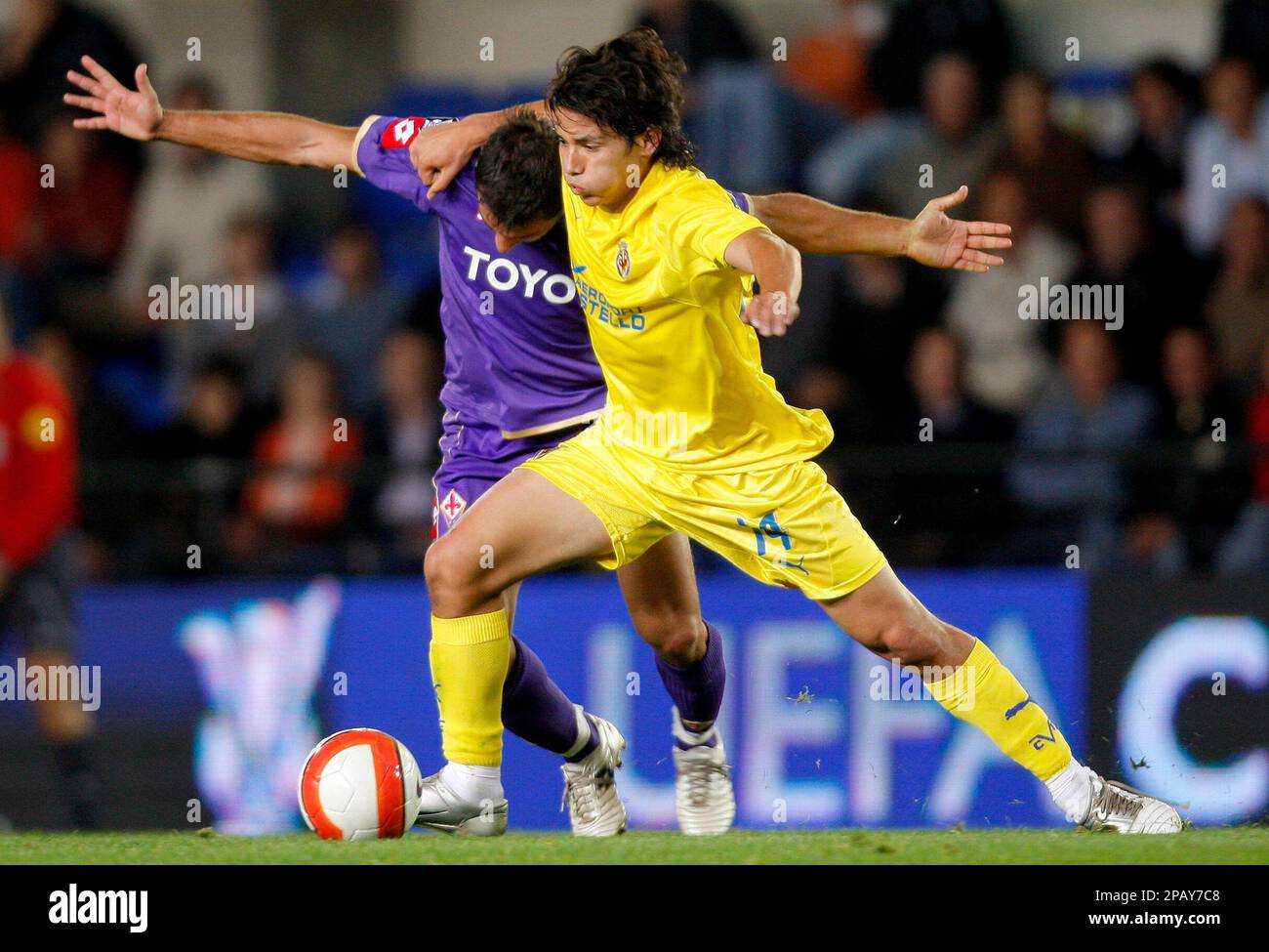 Fiorentina player Michele Pazienza from Italy left duels with