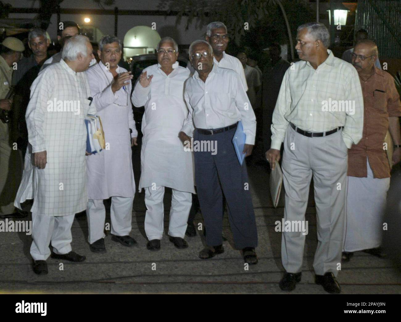 United Progressive Alliance (UPA) and left party leaders leave after a meeting of the UPA-Left committee on the Indo US Nuclear deal in New Delhi, India, Monday, Oct. 22, 2007. (AP Photo/Mustafa Quraishi) Stock Photo