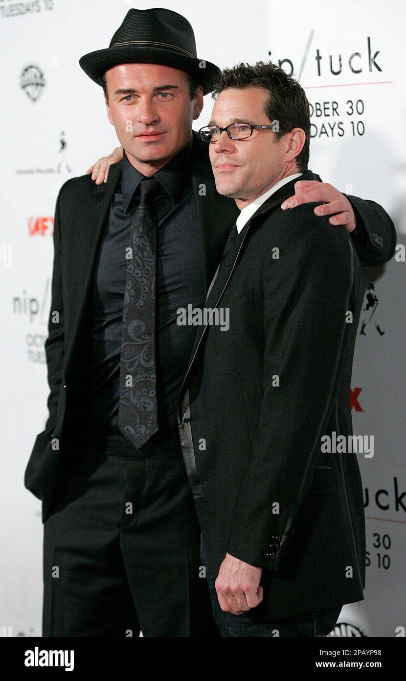 Actor Dylan Walsh, right, and actor Julian McMahon, left, pose on the press  line at the season 5 screening of the television series 