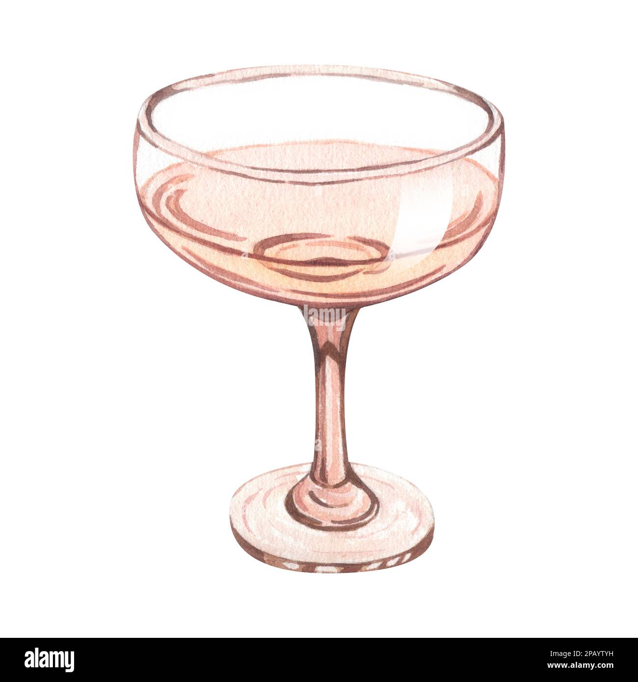 Watercolor white wine in a glass isolated on white background. Hand