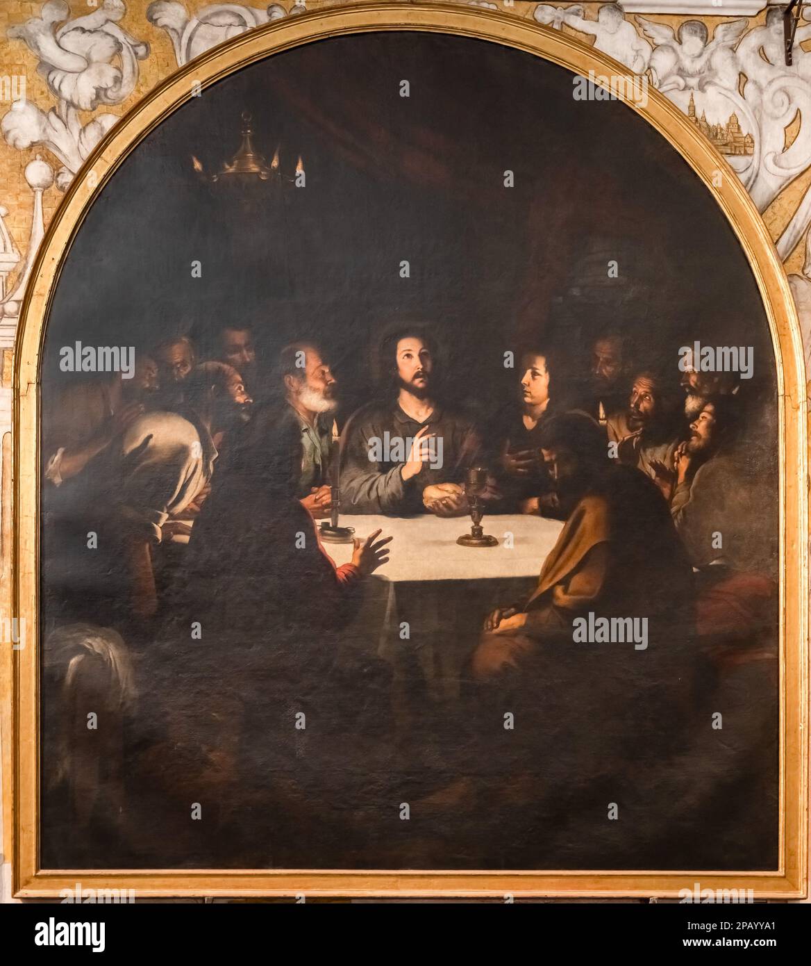 Seville, Spain - March 11, 2023: Painting named La Ultima Cena, The Last Supper, by Bartolome Esteban Murillo, inside the Church of Santa Maria la Bla Stock Photo