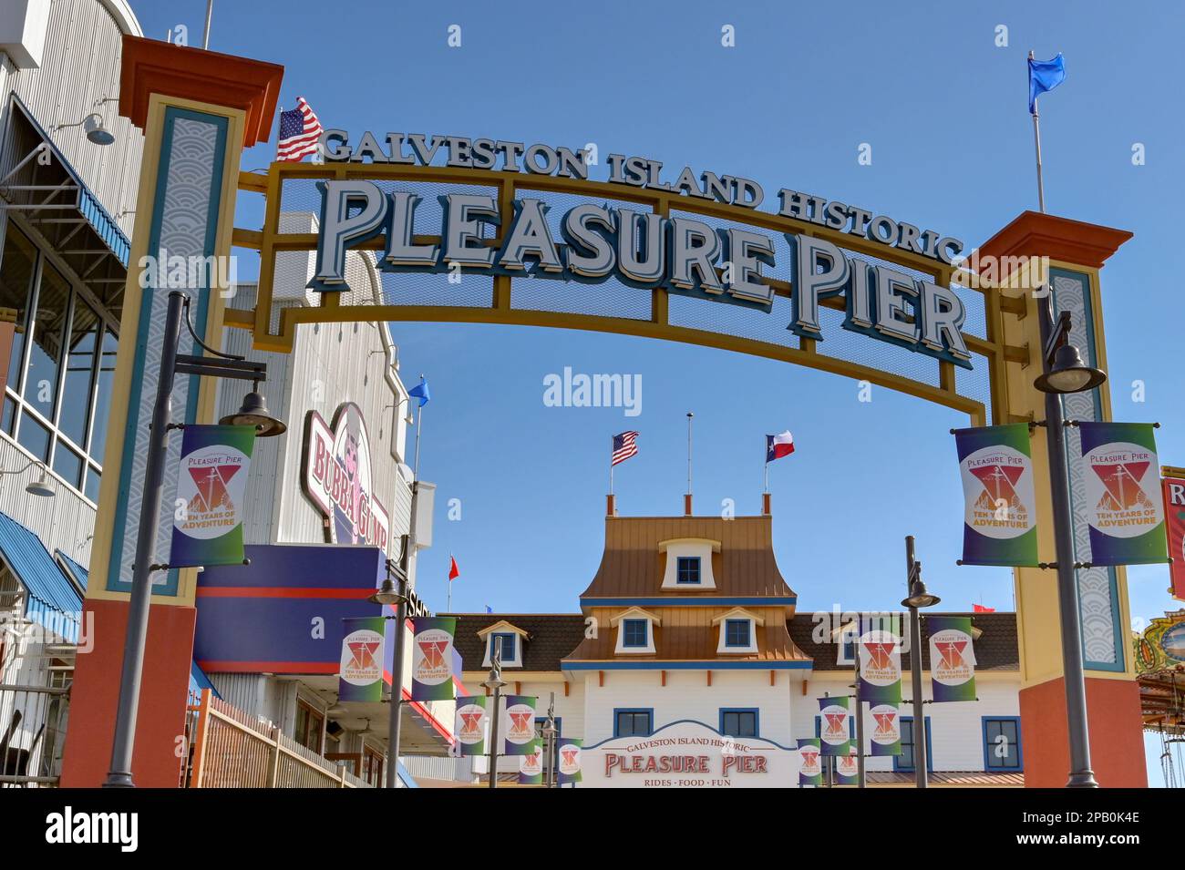 Galveston, Texas, USA February 2023 Sign over the entrance to the