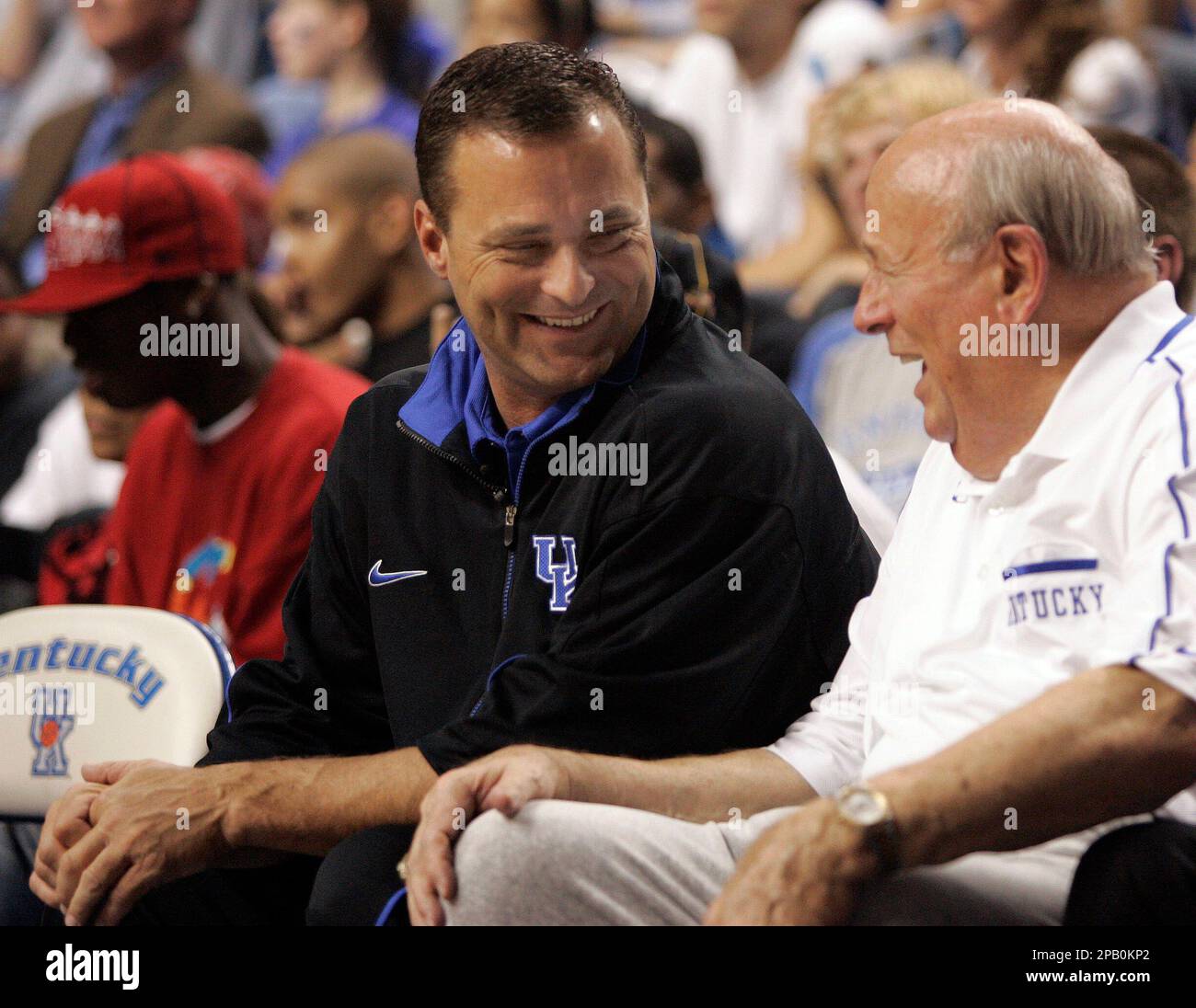 Kentucky basketball head coach Billy Gillispie, left, shares a laugh with  equipment manager Bill Keightley during basketball's Big Blue Madness at  Rupp Arena in Lexington, Ky., on Friday, Oct. 12, 2007. Keightley
