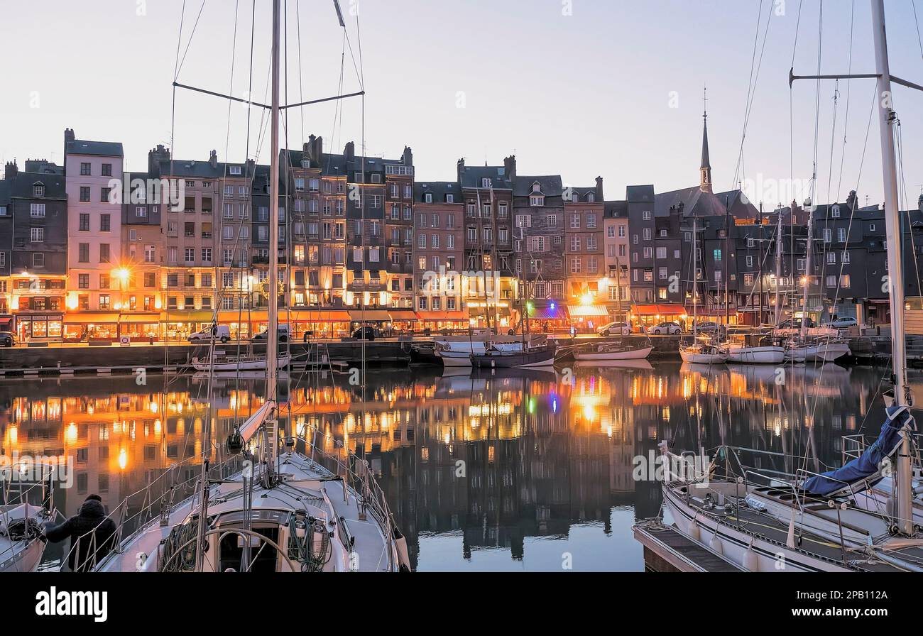 Vieux bassin in evening light, Honfleur, Normandy, France Stock Photo ...