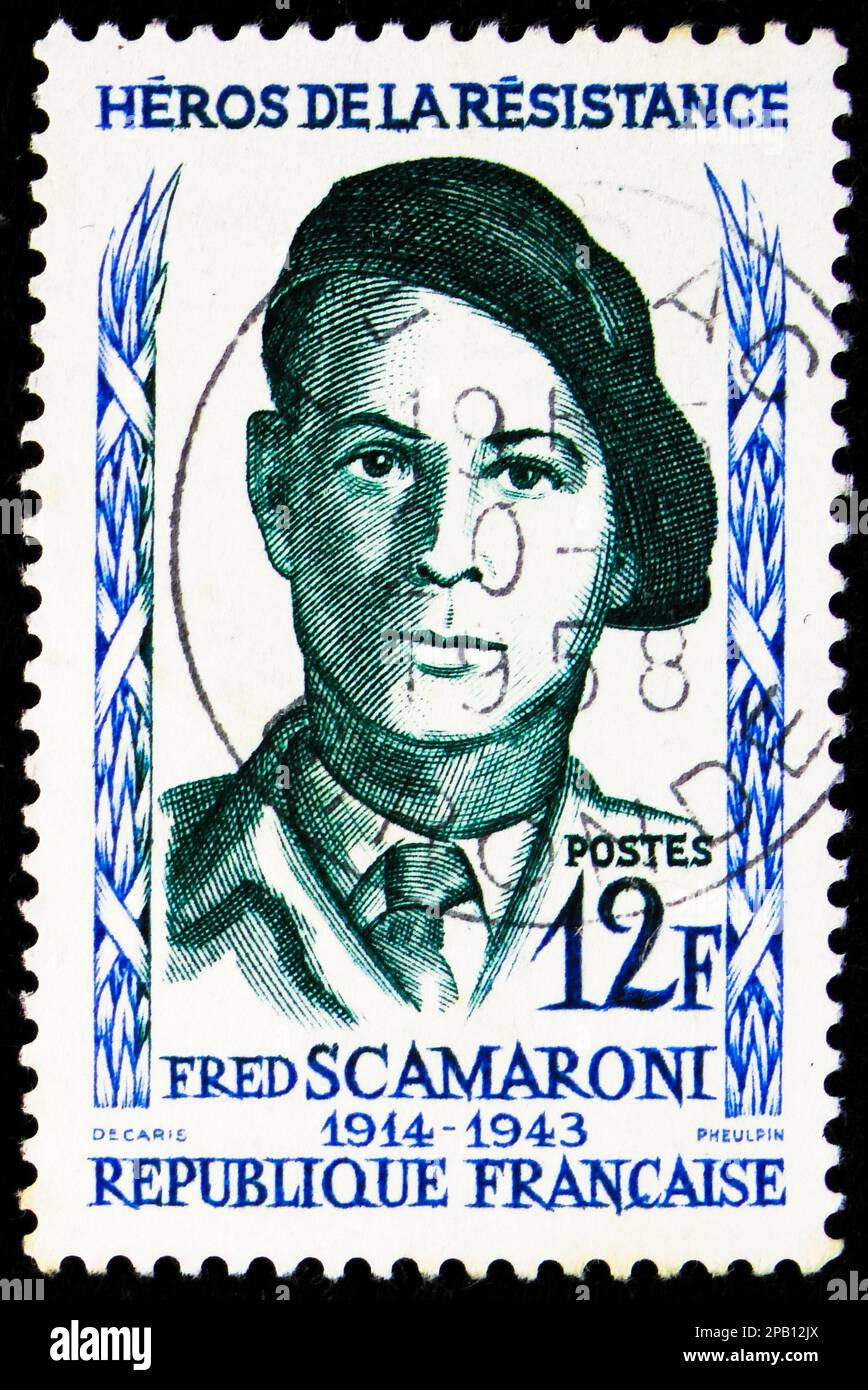 MOSCOW, RUSSIA - FEBRUARY 15, 2023: Postage stamp printed in France ...