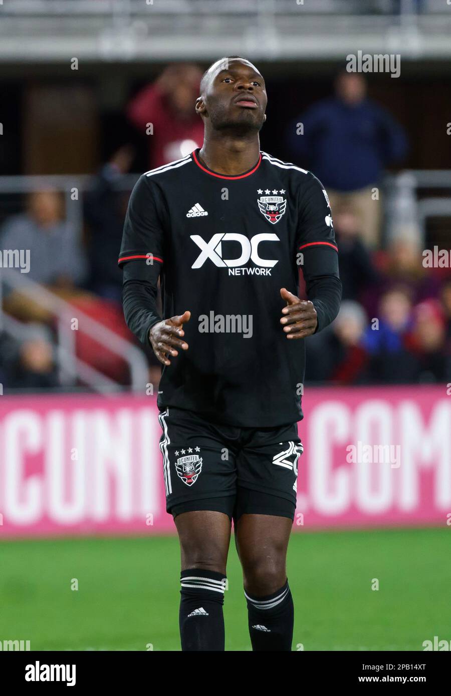 WASHINGTON, DC, USA - 11 MARCH 2023: DC United forward Christian Benteke (20) reacts to a missed opportunity during a MLS match between D.C United and Orlando City SC, on  March 11, 2023, at Audi Field, in Washington, DC. (Photo by Tony Quinn-Alamy Live News) Stock Photo