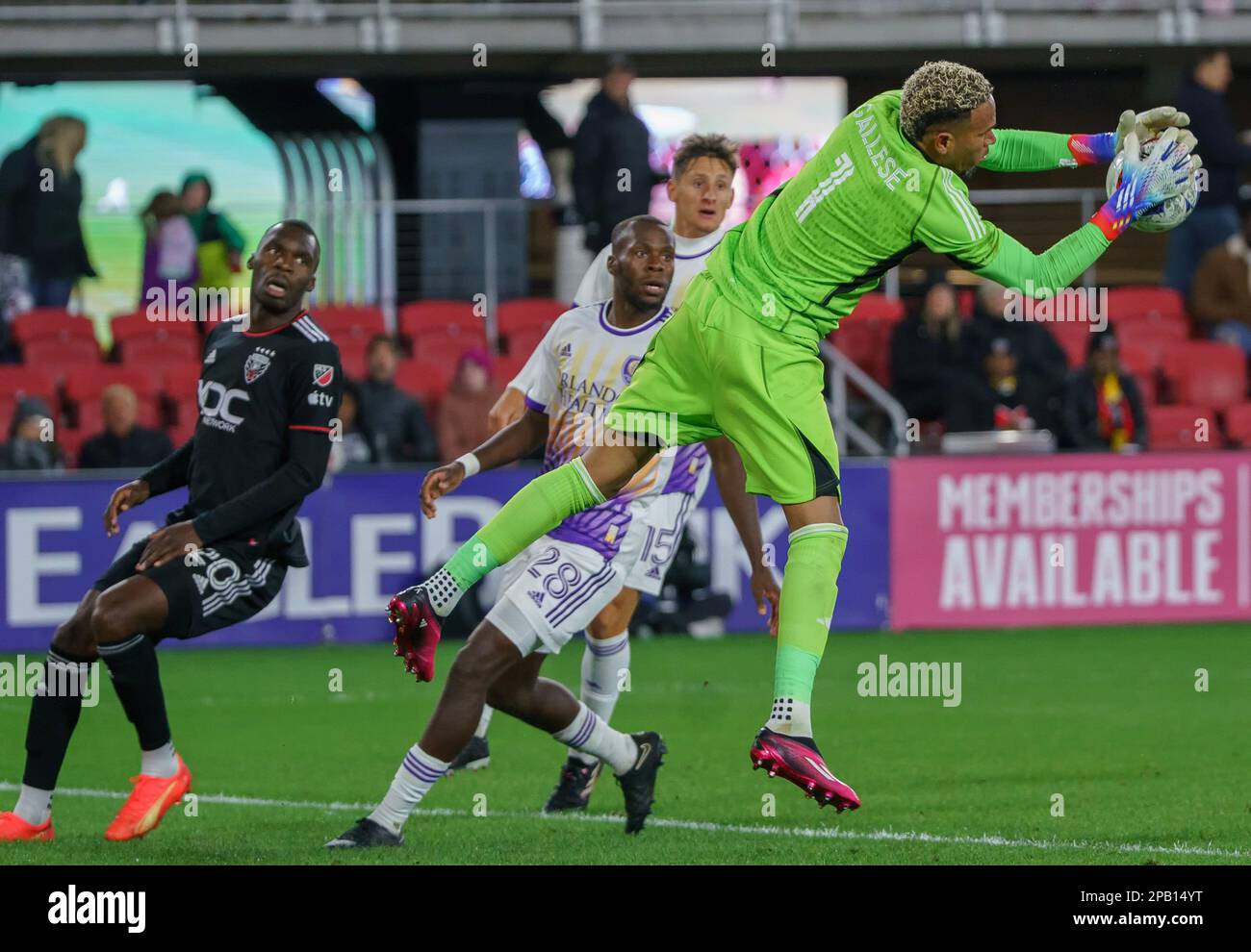 WASHINGTON, DC, USA - 11 MARCH 2023: Orlando City SC goalkeeper Pedro Gallese (1) makes a save during a MLS match between D.C United and Orlando City SC, on  March 11, 2023, at Audi Field, in Washington, DC. (Photo by Tony Quinn-Alamy Live News) Stock Photo