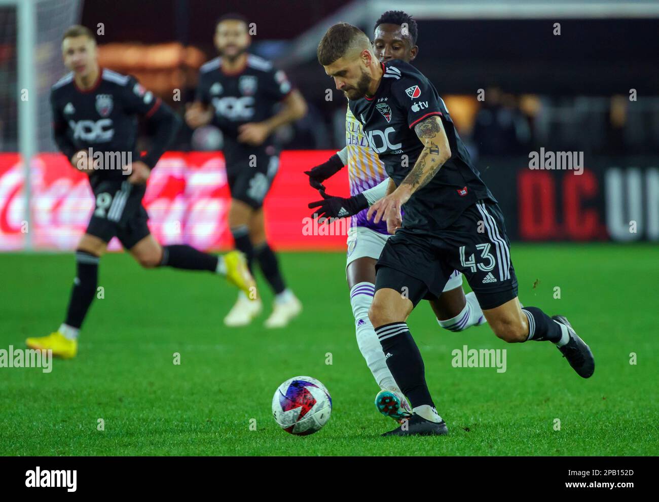 WASHINGTON, DC, USA - 11 MARCH 2023: DC United midfielder Mateusz Klich (43) on the attack during a MLS match between D.C United and Orlando City SC, on  March 11, 2023, at Audi Field, in Washington, DC. (Photo by Tony Quinn-Alamy Live News) Stock Photo