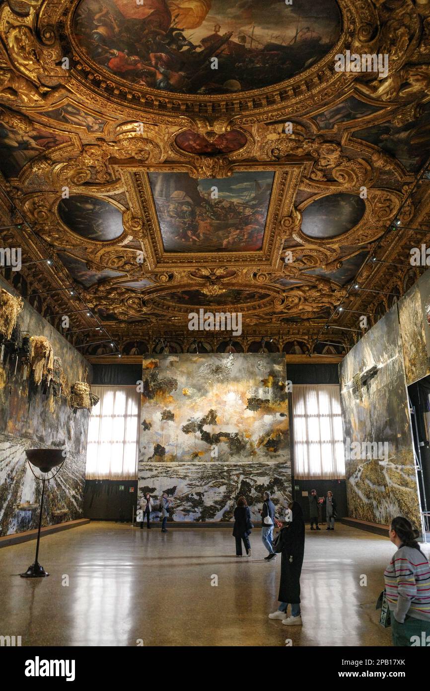 Venice, Italy - 15 Nov, 2022: Anselm Kiefer exhibition in the halls of the Doges Palace, Palazzo Ducale Stock Photo