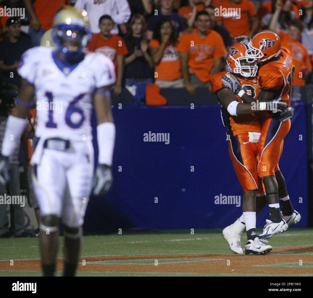 TexasEl Paso's Jef Moruti, right, and Lorne Sam celebrate Sam's first